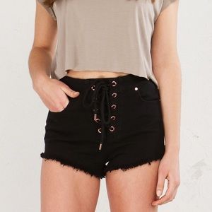 Akira tie-up black jean shorts